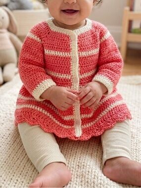 Handmade Crochet Baby Sweater Dress/Cardigan